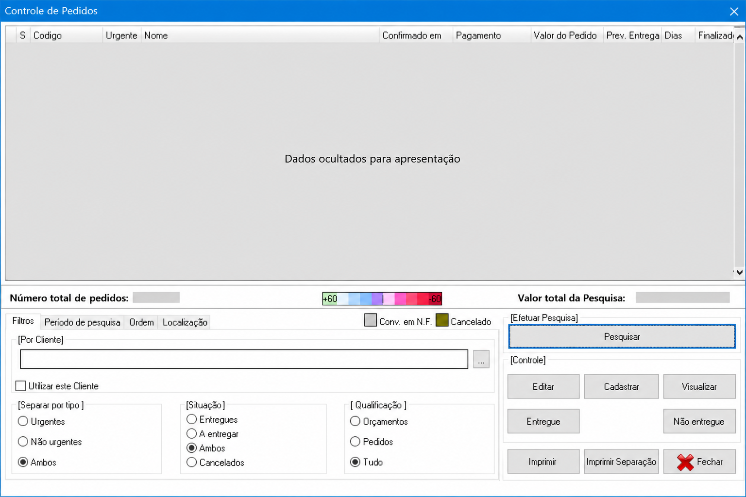 Tela do Colossus Evo com dados sensíveis ocultados